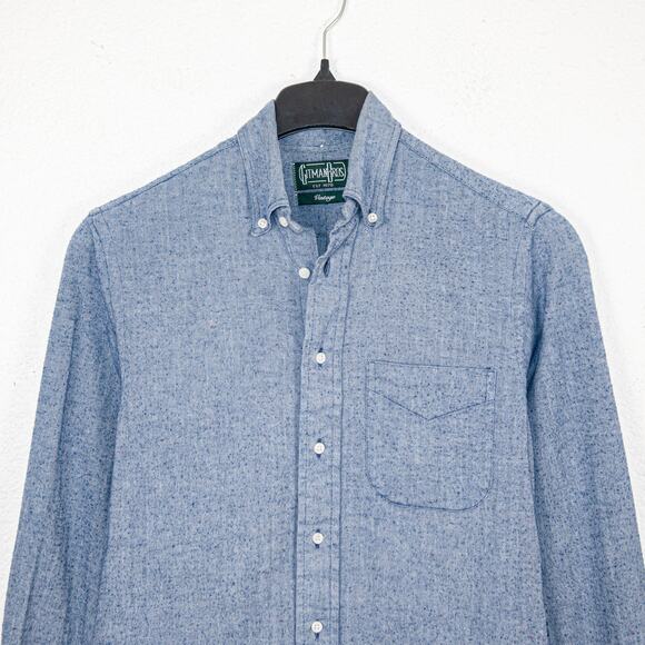 Gitman Bros Vintage Button Down Shirt herringbone blue size Small - Picture 2 of 7